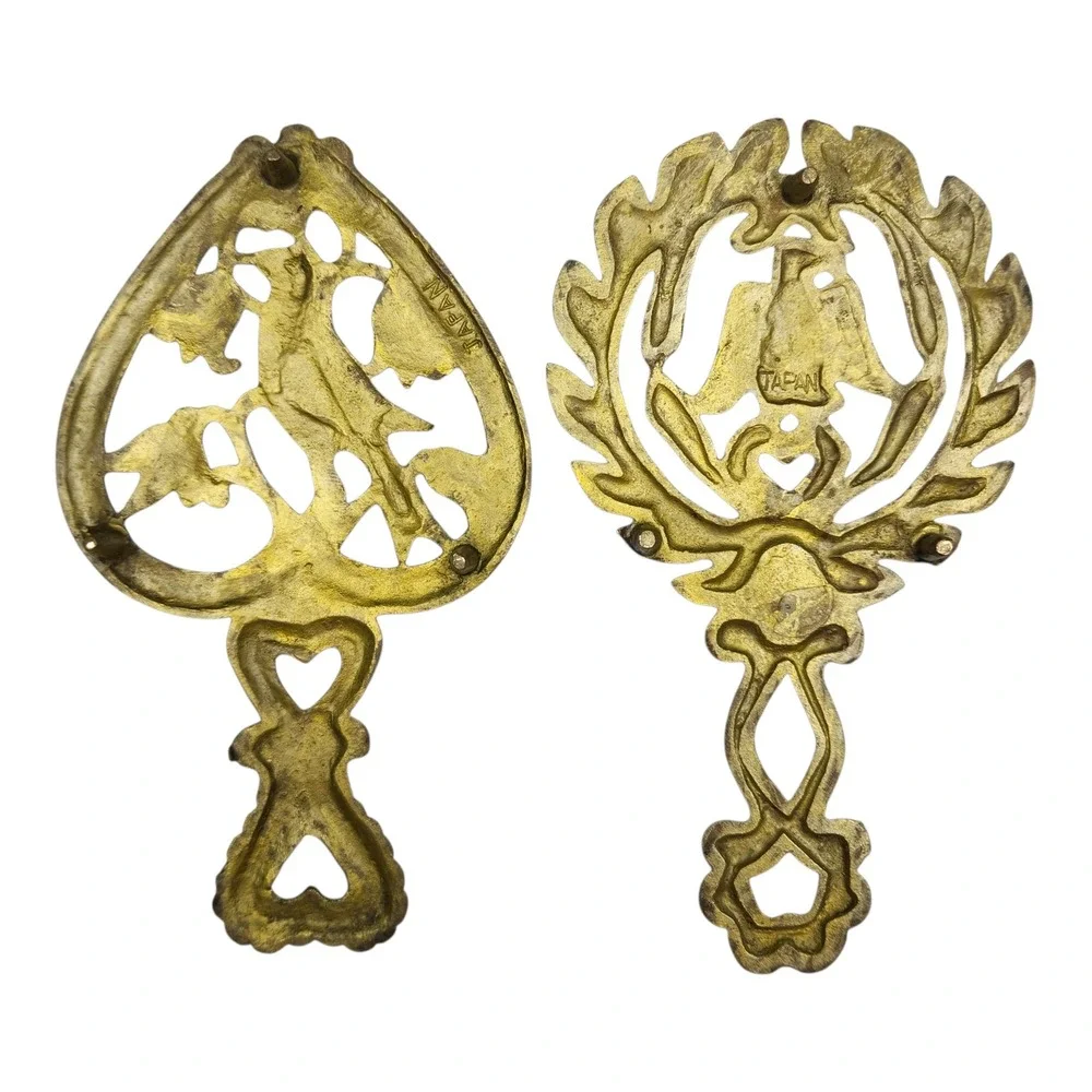 Vintage Brass Trivets Set of 2 Gold Tone Bird Eagle Japan MCM